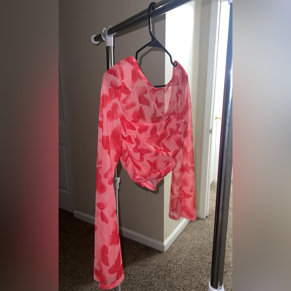 Pink Butterfly Print Women's Top